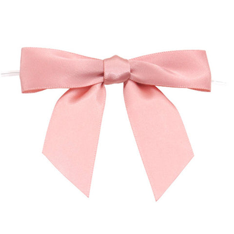 Premium Satin Ribbon Bow Ties – Pink 50 Pack with Wired Attachment