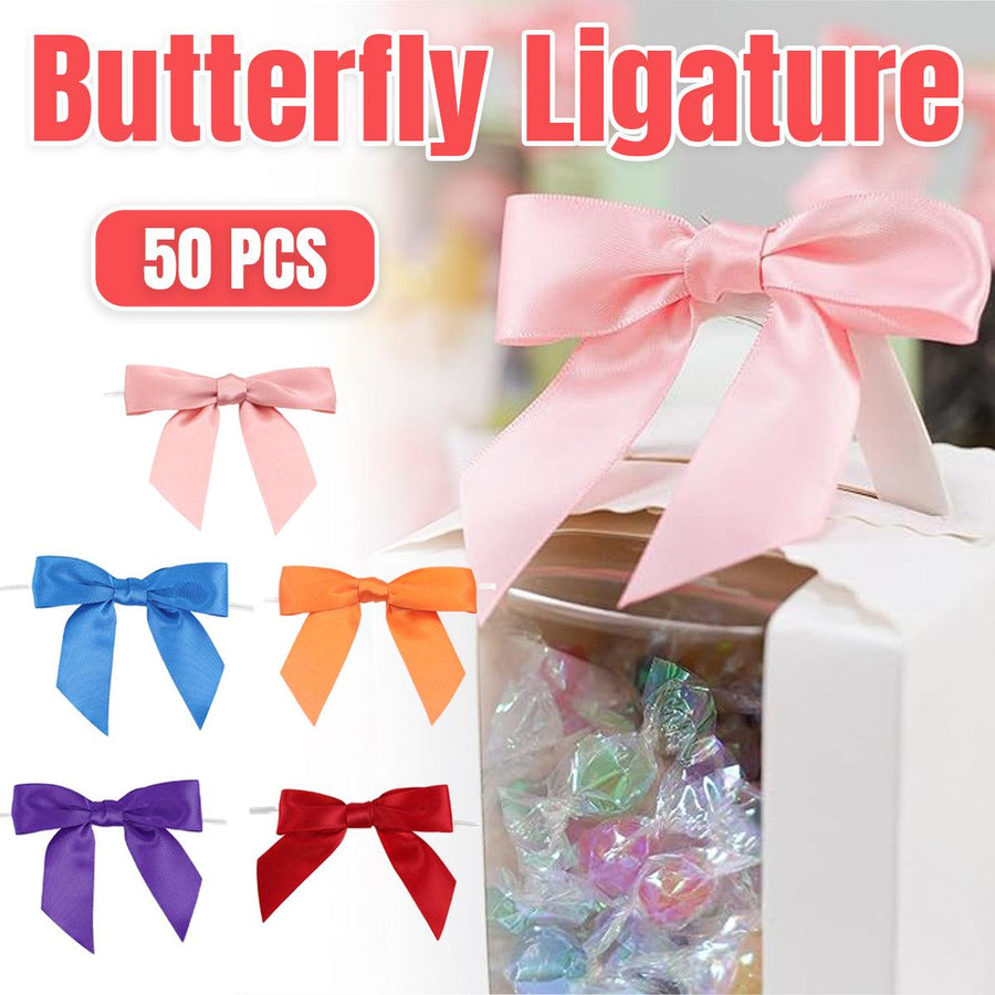 Premium Satin Ribbon Bow Ties – Red 50 Pack with Wired Attachment