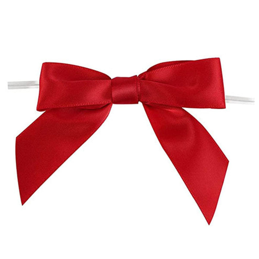 Premium Satin Ribbon Bow Ties – Red 50 Pack with Wired Attachment
