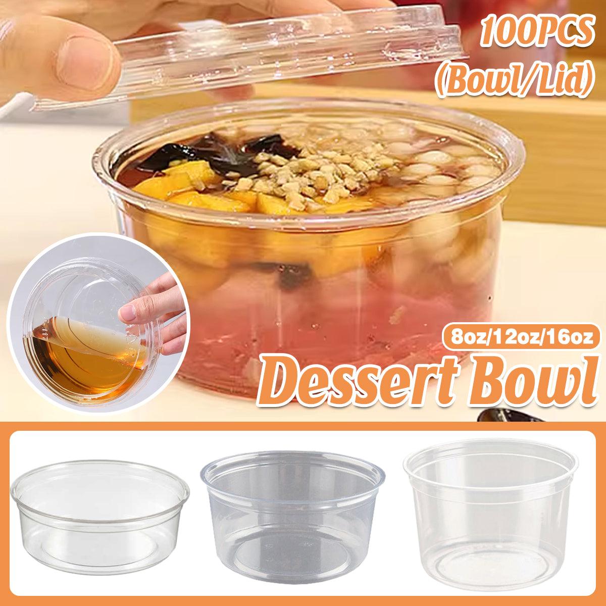 100PCS Transparent Packing Box With Cover Plastic Dessert Bowl Food Container - 16oz Bowl - SuperSaverAU - view 1