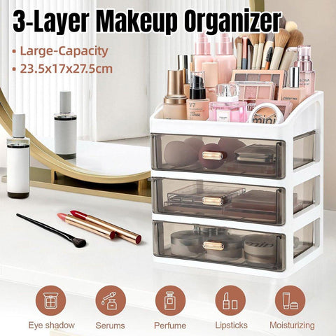 Premium 3-Layer Cosmetic Organiser – with Drawers