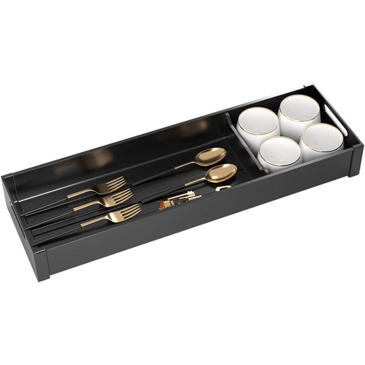 Aluminium Cutlery Tray Utensil Organiser with Adjustable Divider - 41x10cm