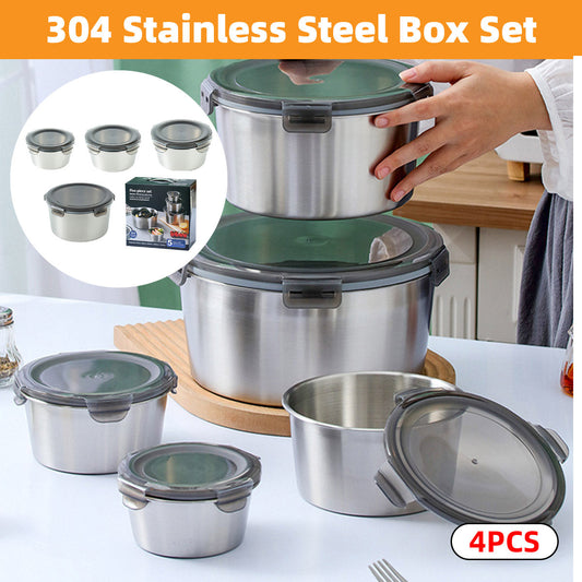 4-Piece Stainless Steel Food Container Set - Leak-Proof