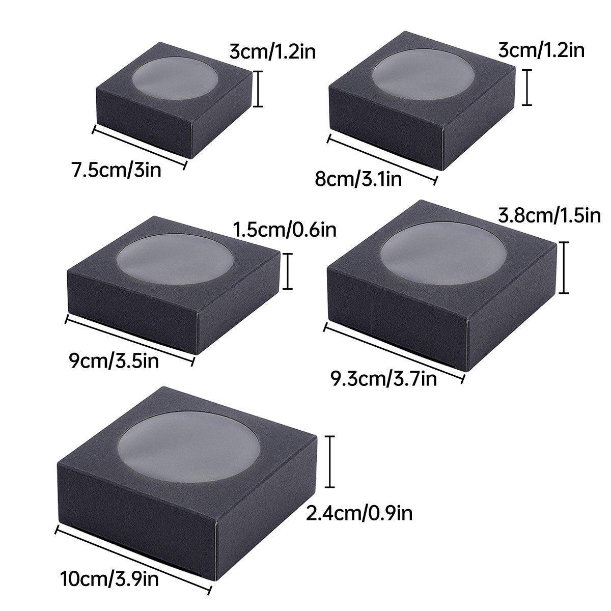 50x Kraft Paper Gift Boxes with Round Window for Soap & Biscuits - Black 10x10x2.4cm