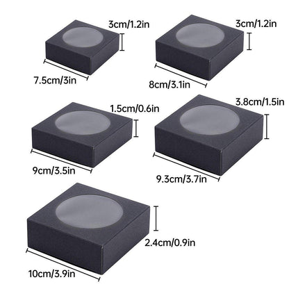 50x Kraft Paper Gift Boxes with Round Window for Soap & Biscuits - Black 10x10x2.4cm