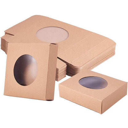 50PCS Kraft Soap Paper Box with Round Window for Candy/Biscuit Packaging - Khaki
