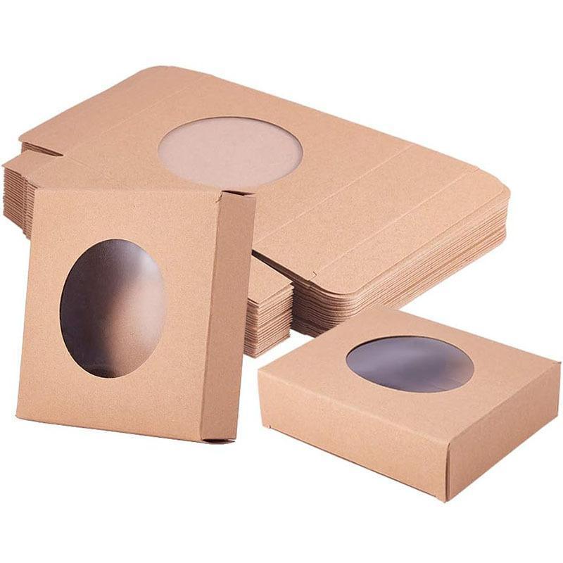50PCS Kraft Soap Paper Box with Round Window for Candy/Biscuit Packaging - Khaki