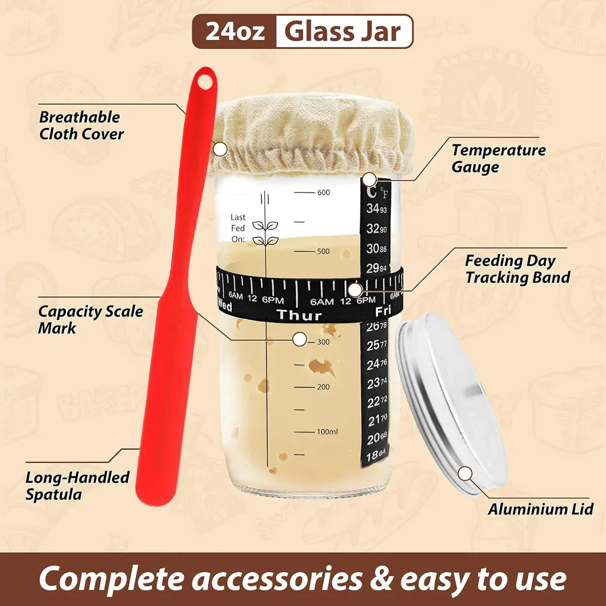 Premium 24oz Glass Fermentation Jar Kit – with Spatula