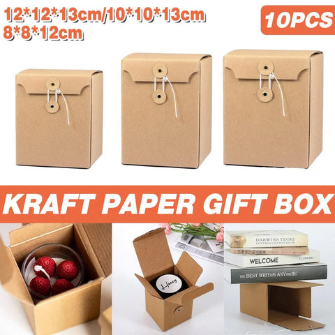 Premium 10 Pack Kraft Corrugated Gift Boxes 8x8x12cm Button String Closure