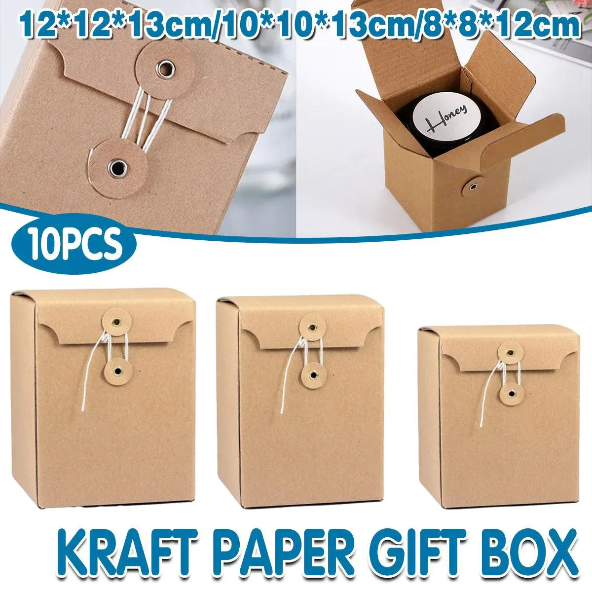Premium 10 Pack Kraft Corrugated Gift Boxes 8x8x12cm Button String Closure