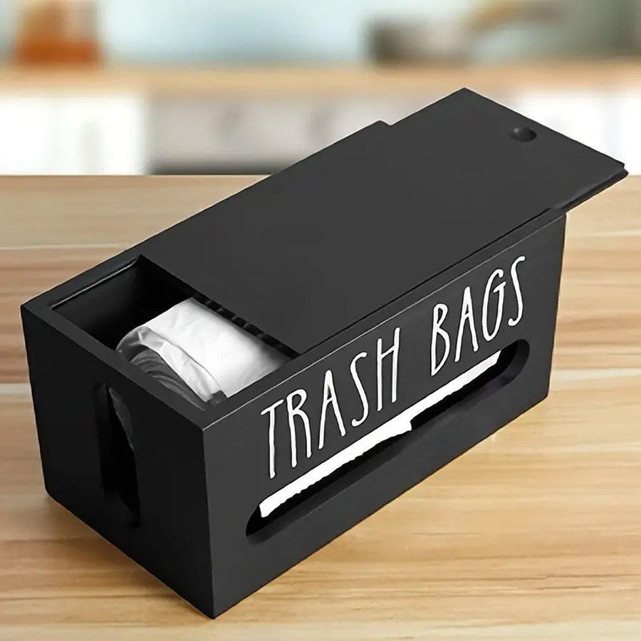 Wooden Rubbish Bag Storage Box, 23.5x13.5x13.5 cm, Wall-Mounted or Freestanding - SuperSaverAU - view 1