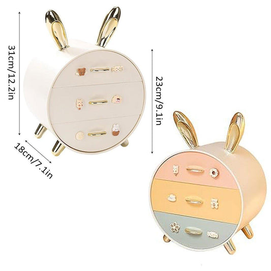Large Multi-functional Makeup Storage Organizer Rabbit Decor Drawer Cosmetic Box - Colour