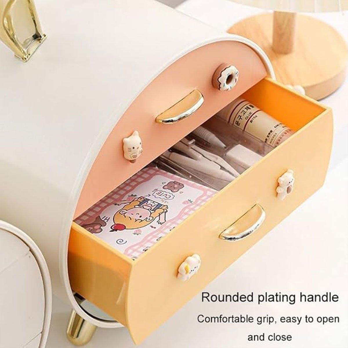 Large Multi-functional Makeup Storage Organizer Rabbit Decor Drawer Cosmetic Box - Colour