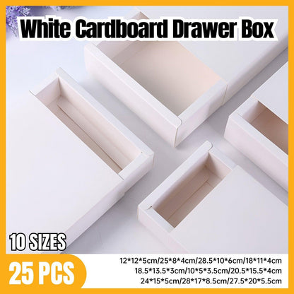 25X Cardboard Drawer Gift Boxes for Jewelry & Gifts with Pull-Out Design - White