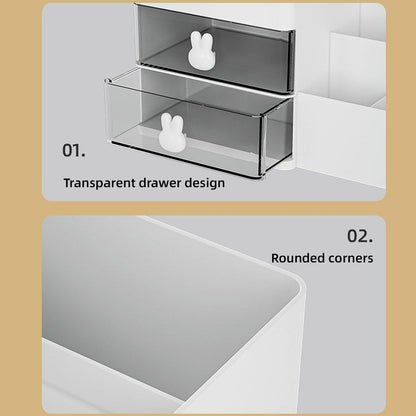 Cartoon Drawer Type Cosmetic Jewelry Storage Box Desktop Student Stationery Box - White