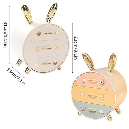Large Multi-functional Makeup Storage Organizer Rabbit Decor Drawer Cosmetic Box - White