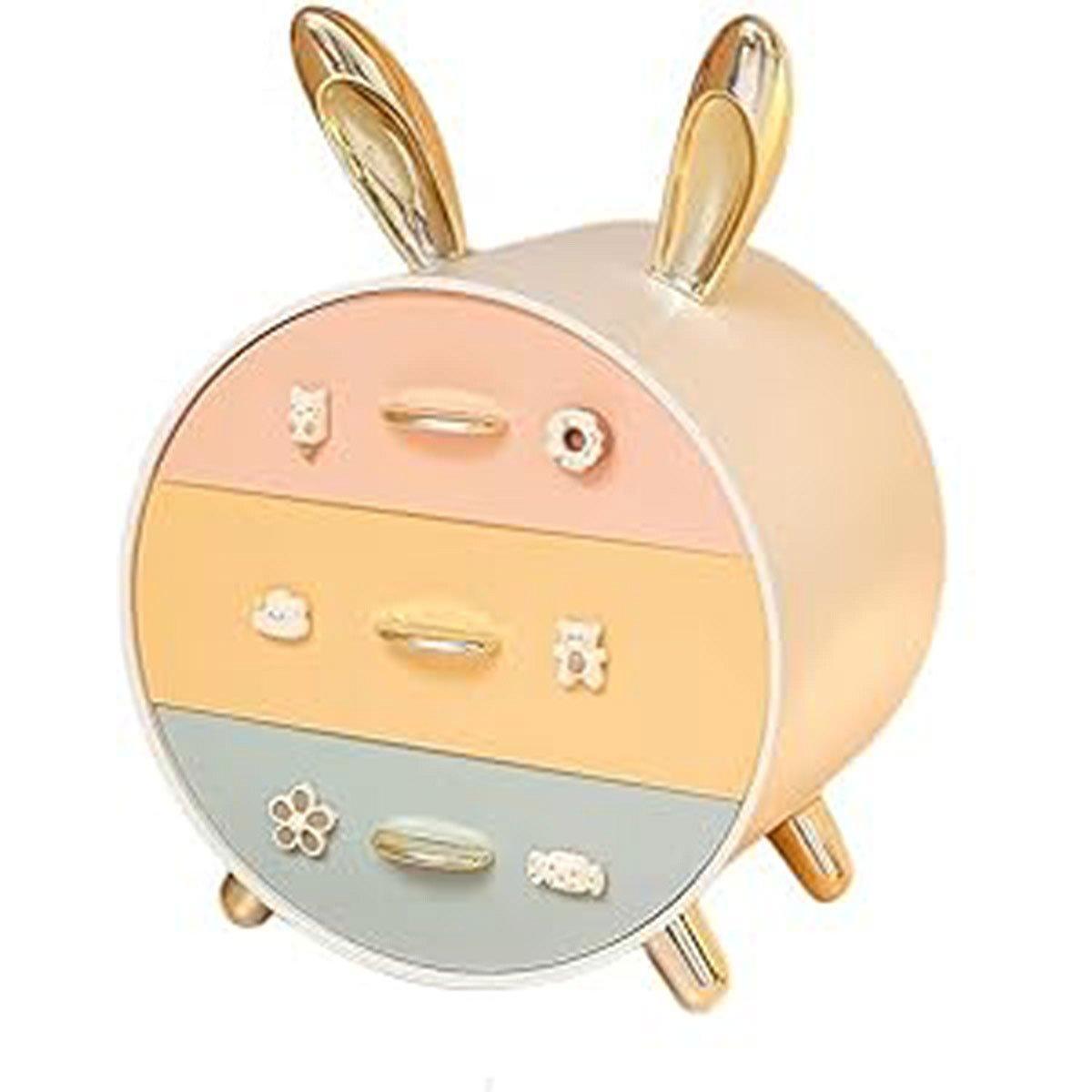 Large Multi-functional Makeup Storage Organizer Rabbit Decor Drawer Cosmetic Box - White - SuperSaverAU - view 5