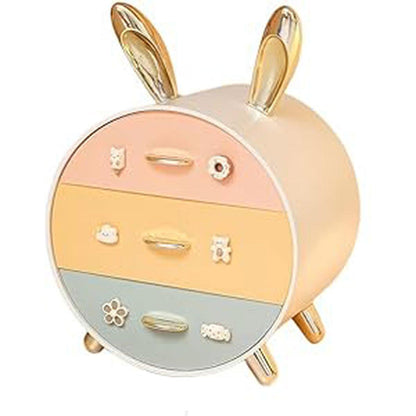 Large Multi-functional Makeup Storage Organizer Rabbit Decor Drawer Cosmetic Box - White