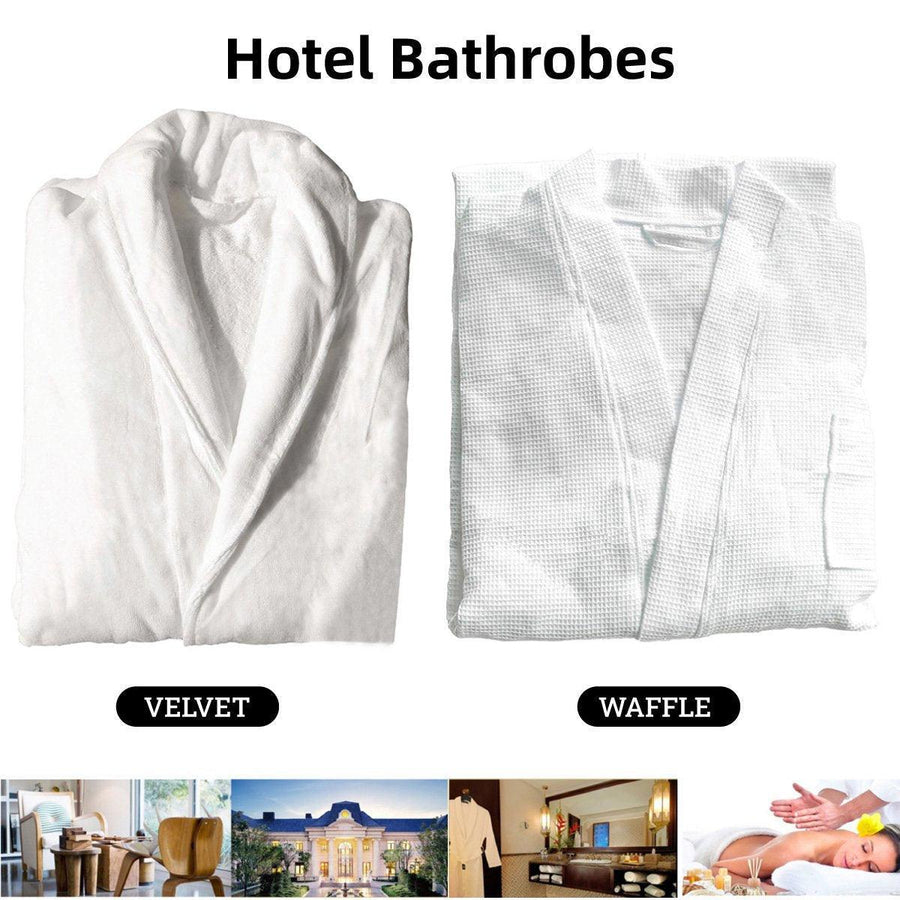 Cotton Kimono Collar Bathrobe - Hotel Quality Thick Fleece Towel - Velvet, 130 cm - SuperSaverAU - view 1