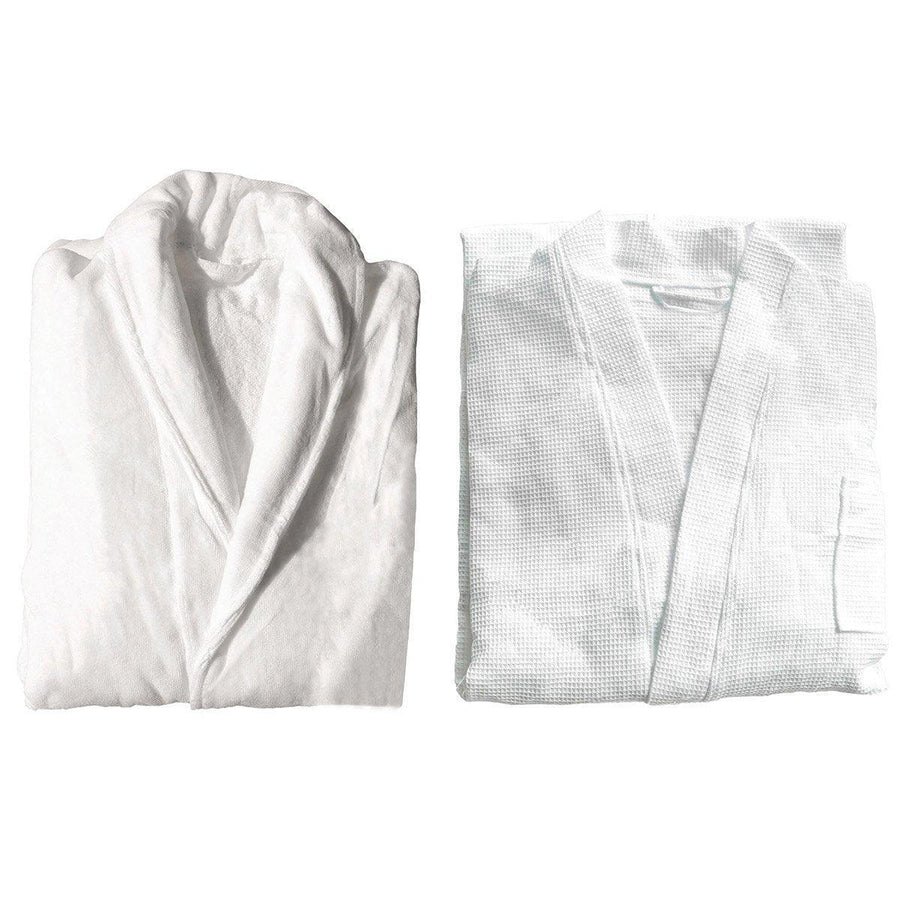 Cotton Kimono Collar Bathrobe - Hotel Quality Thick Fleece Towel - Waffle - 130 cm - SuperSaverAU - view 1