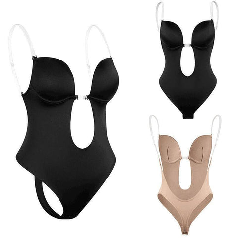 M Size Women Deep U Plunge Seamless Push Up Bodysuit - Skin Tone - SuperSaverAU - view 2