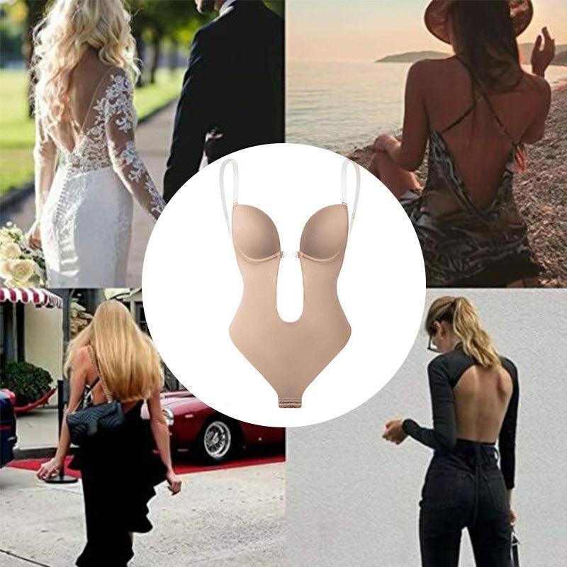 M Size Women Deep U Plunge Seamless Push Up Bodysuit - Skin Tone - SuperSaverAU - view 5