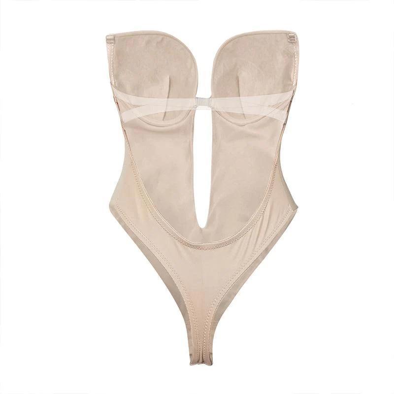 Skin S Size Women Deep U Plunge Bodysuit - Seamless Push Up Bra - SuperSaverAU - view 3
