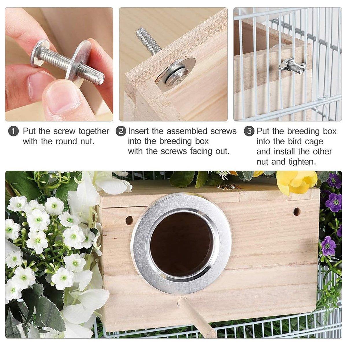 Premium Wooden Bird Breeding Nest Box - Small 19.5 x 12 x 12cm