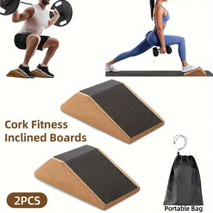2pcs Cork Wedge Fitness Blocks for Yoga and Exercise