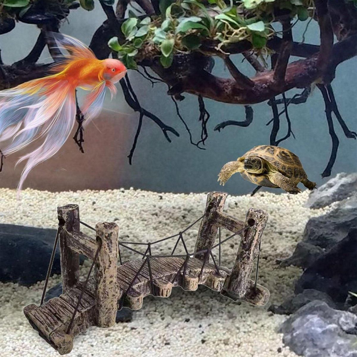Premium Resin Suspension Bridge Aquarium Decoration - Medium