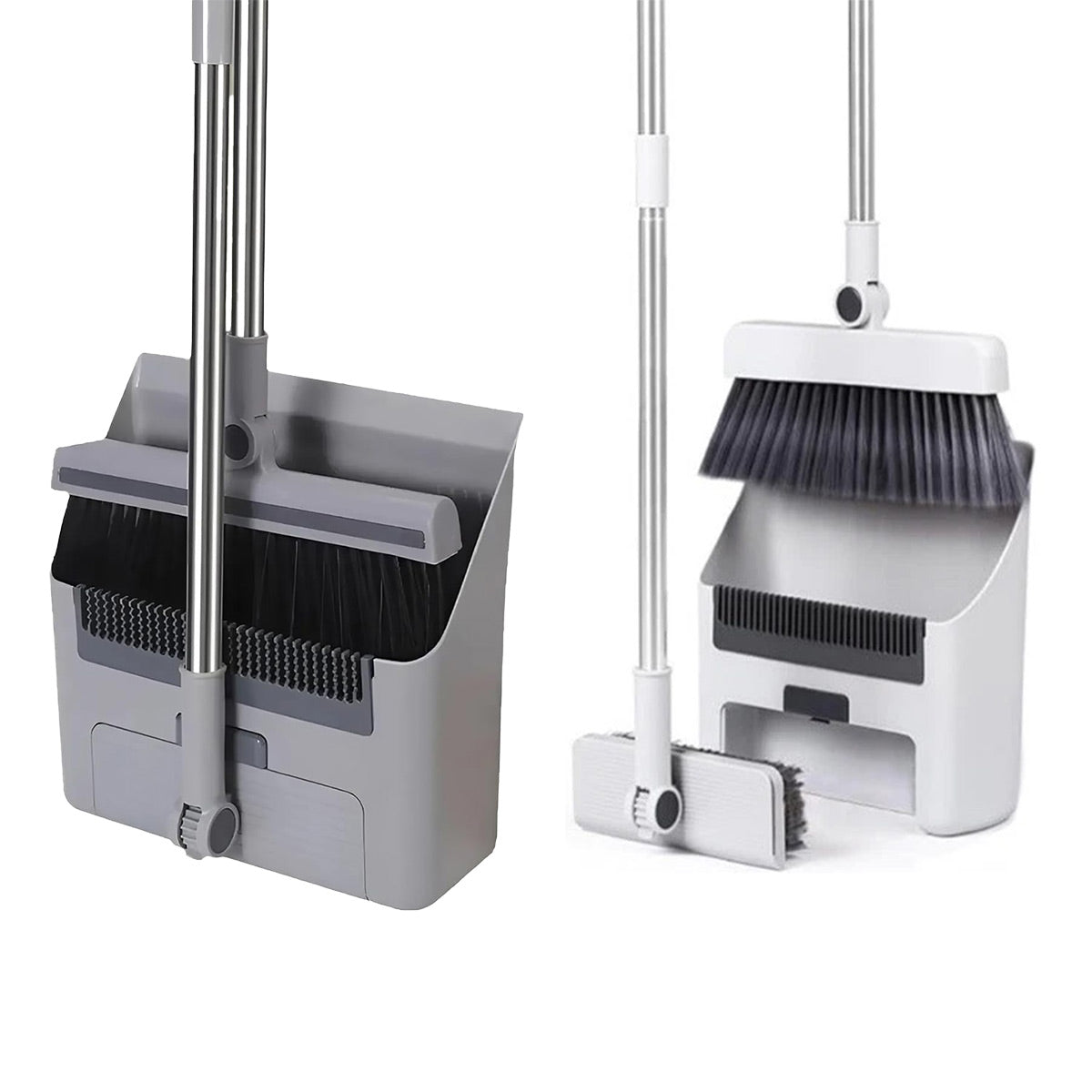 3-in-1 Broom Set with Dustpan and Floor Brush - Compact Cleaning Tool - White