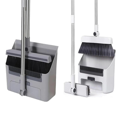 3-in-1 Broom Set with Dustpan and Floor Brush - Compact Cleaning Tool - White