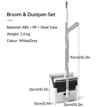 3-in-1 Broom Set with Dustpan and Floor Brush - Compact Cleaning Tool - White