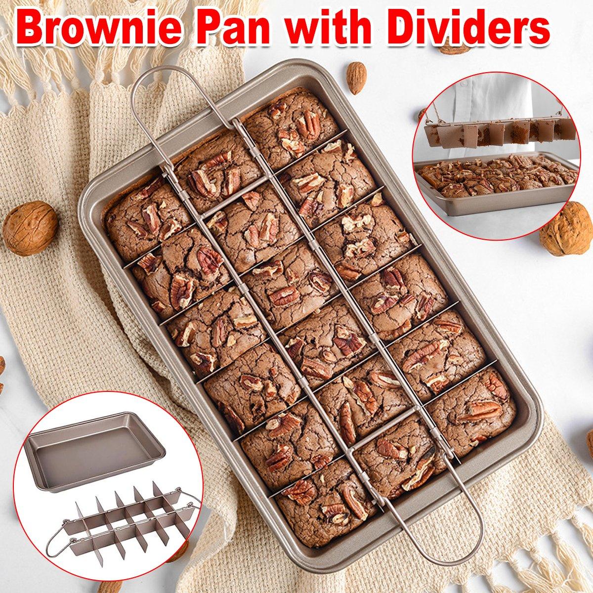 Non-Stick Square Baking Pan 31cm x 19.5cm with Removable Dividers, Golden - SuperSaverAU - view 1