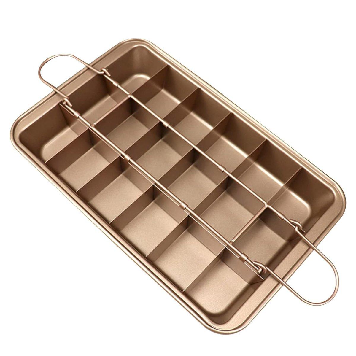 Non-Stick Square Baking Pan 31cm x 19.5cm with Removable Dividers, Golden - SuperSaverAU - view 2