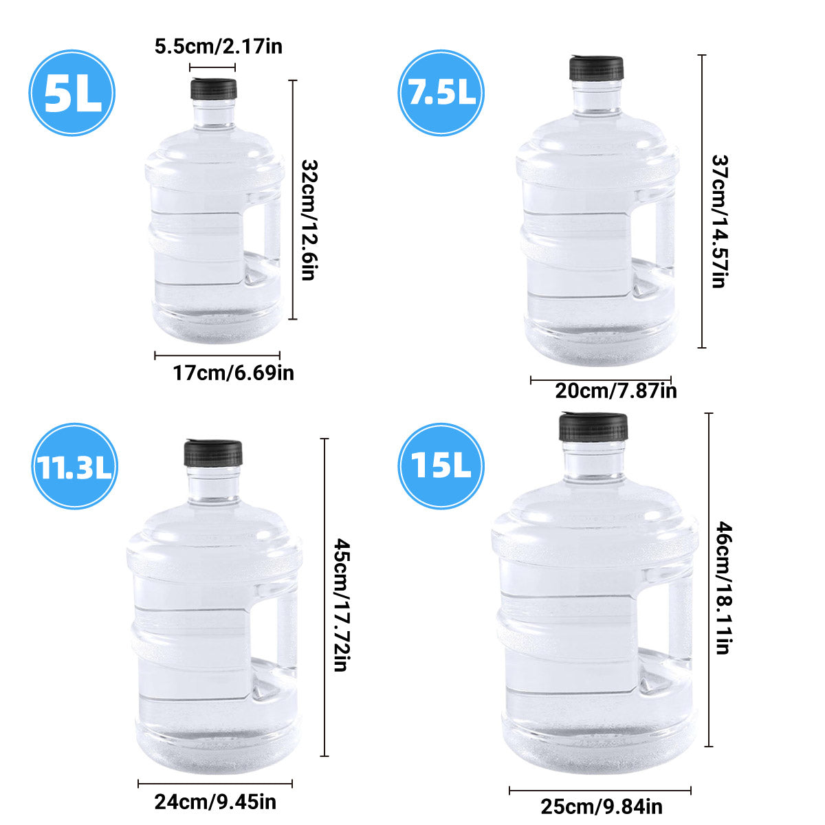 Food Grade Portable Water Storage Jug 11.3L - Clear PC Tank with Secure Cap