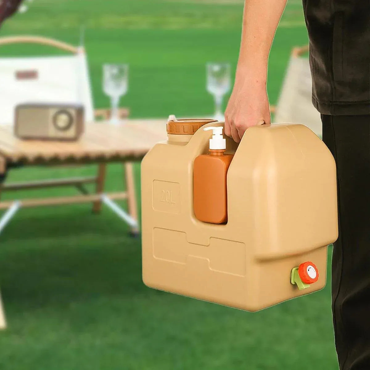 Premium 20L Camping Water Container with Tap - Beige