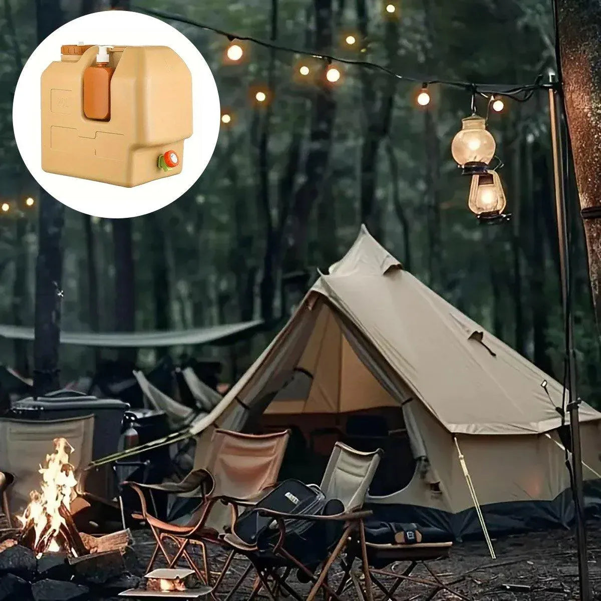 Premium 20L Camping Water Container with Tap - Beige