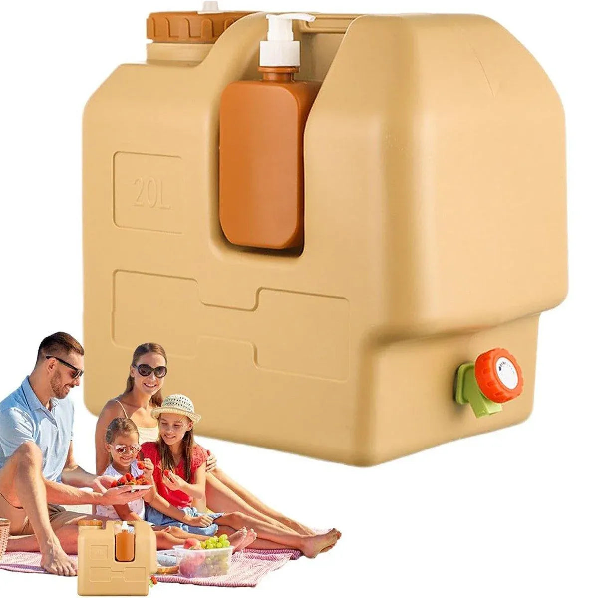 Premium 20L Camping Water Container with Tap - Beige