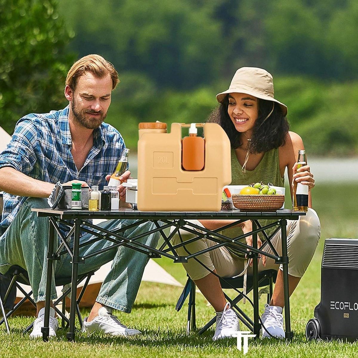 Premium 20L Camping Water Container with Tap - Beige