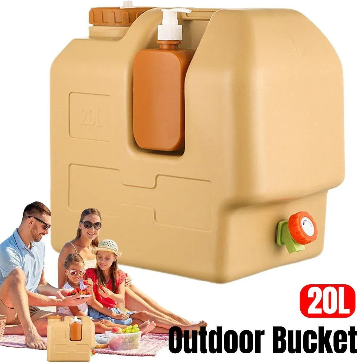 Premium 20L Camping Water Container with Tap - Beige