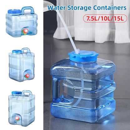 Food-Grade 7.5L Water Storage Bucket Tank with Spigot for Outdoor/Car Use - Transparent Blue