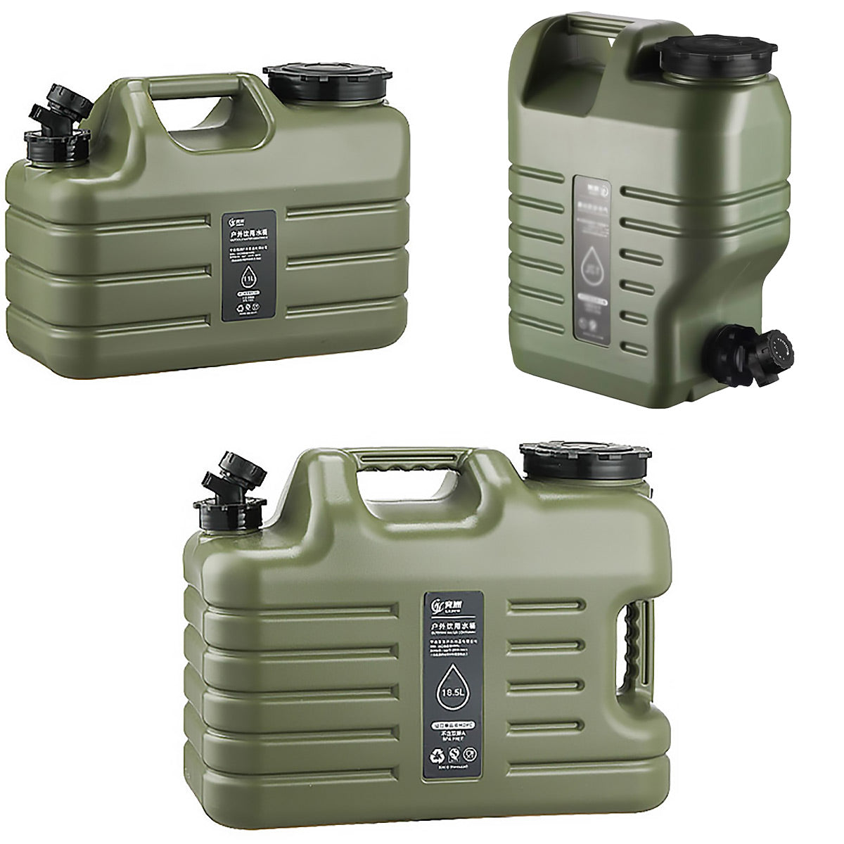 Portable Camping Water Storage Tank with Faucet & Handle - 11L Army Green