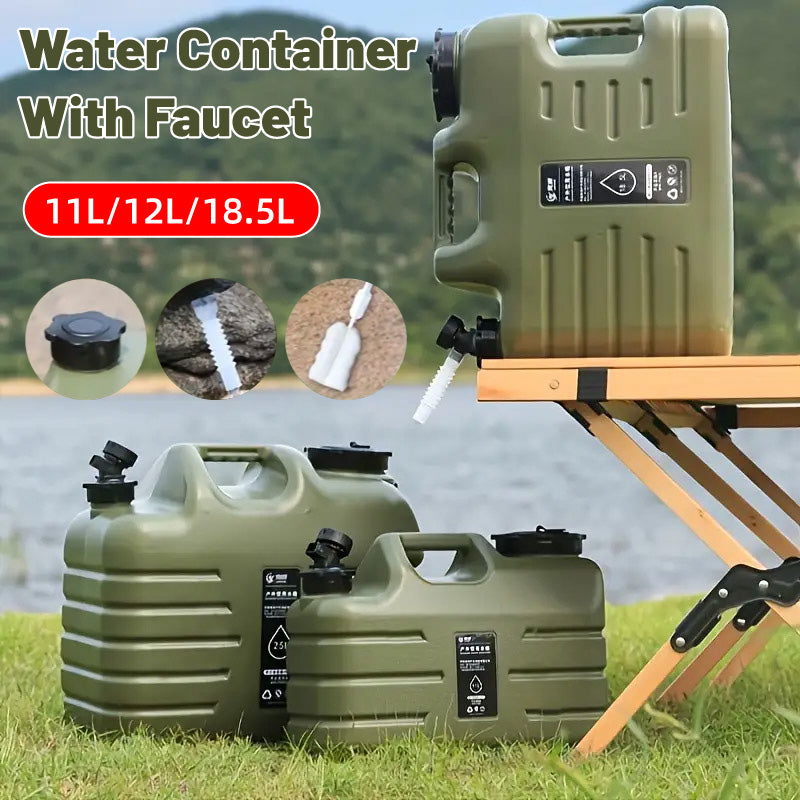 Portable Water Storage Tank 12L with Faucet for Camping & Outdoors - Army Green