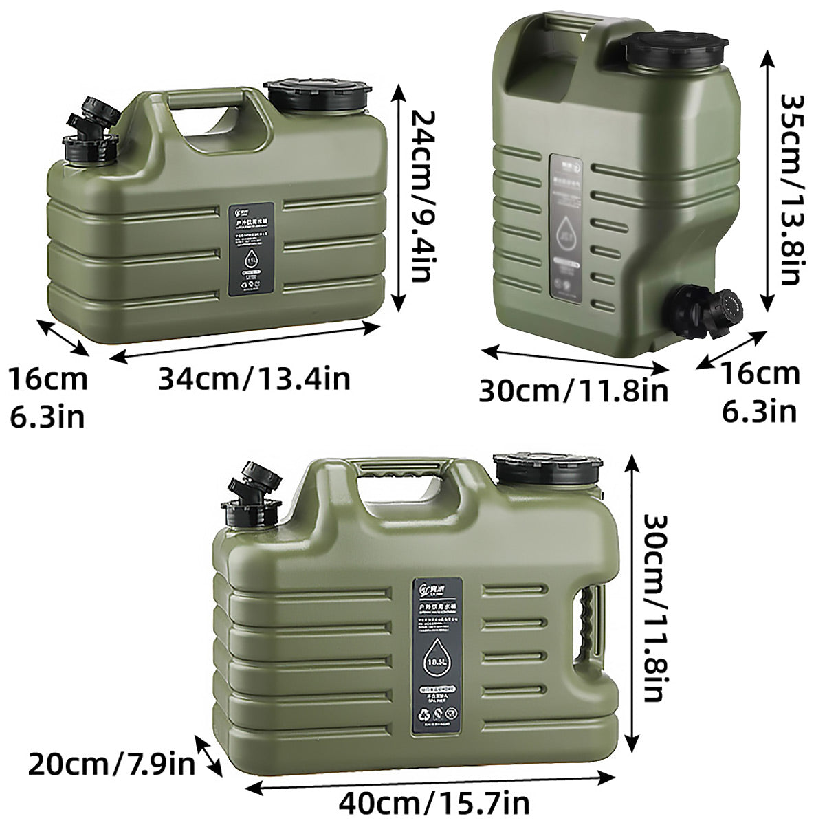 Portable Water Storage Tank 12L with Faucet for Camping & Outdoors - Army Green