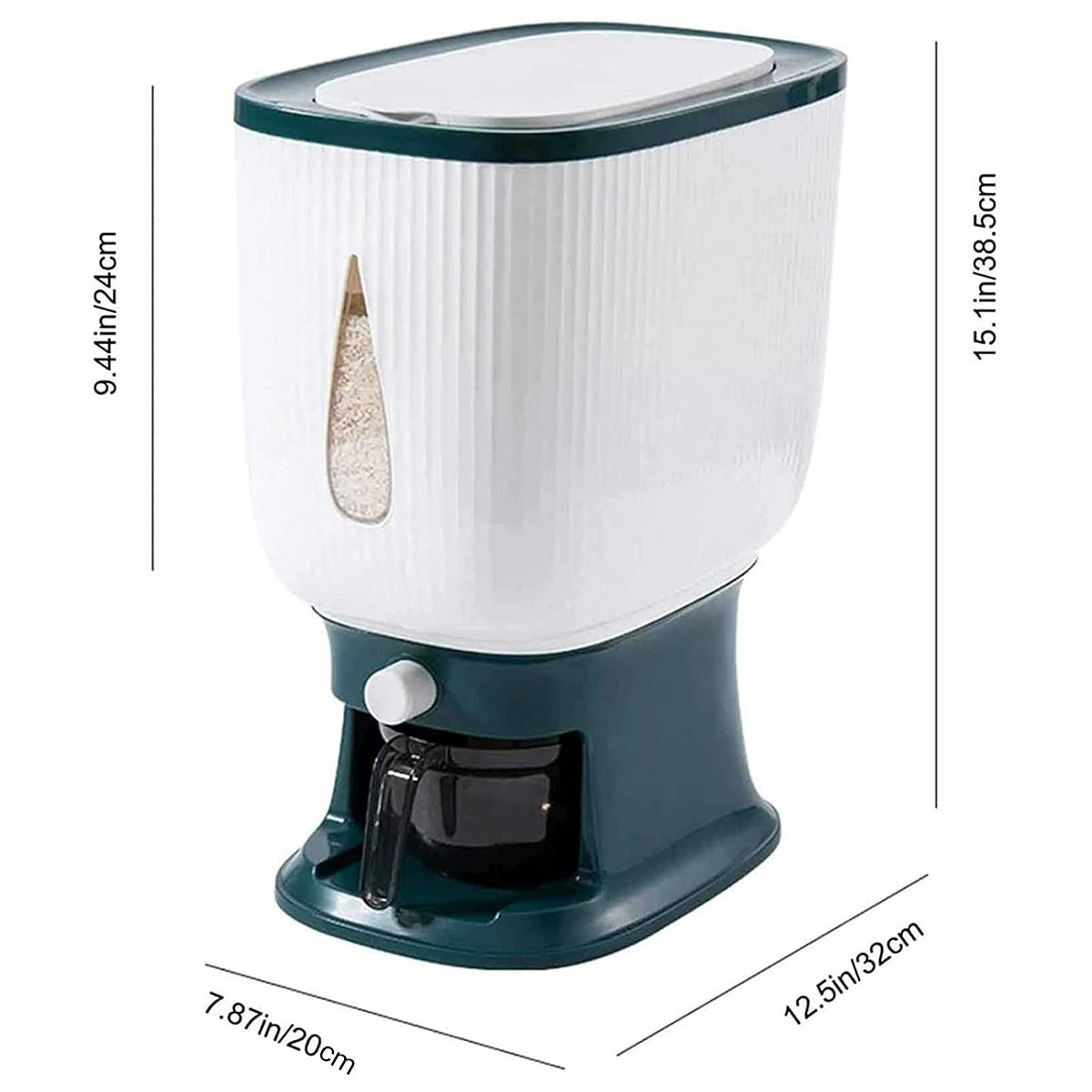 10kg Green Rice Storage Bucket with Measuring Cup - Airtight Design