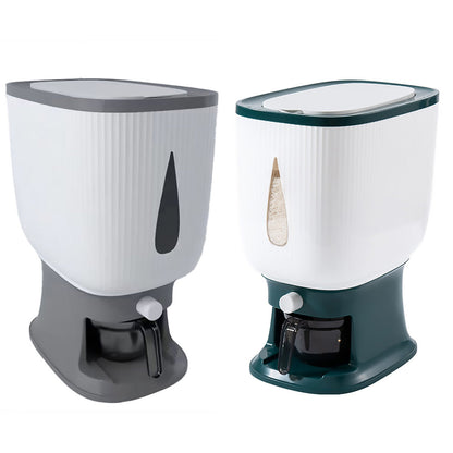 10kg Grey Rice Storage Bucket with Measuring Cup - Airtight Design