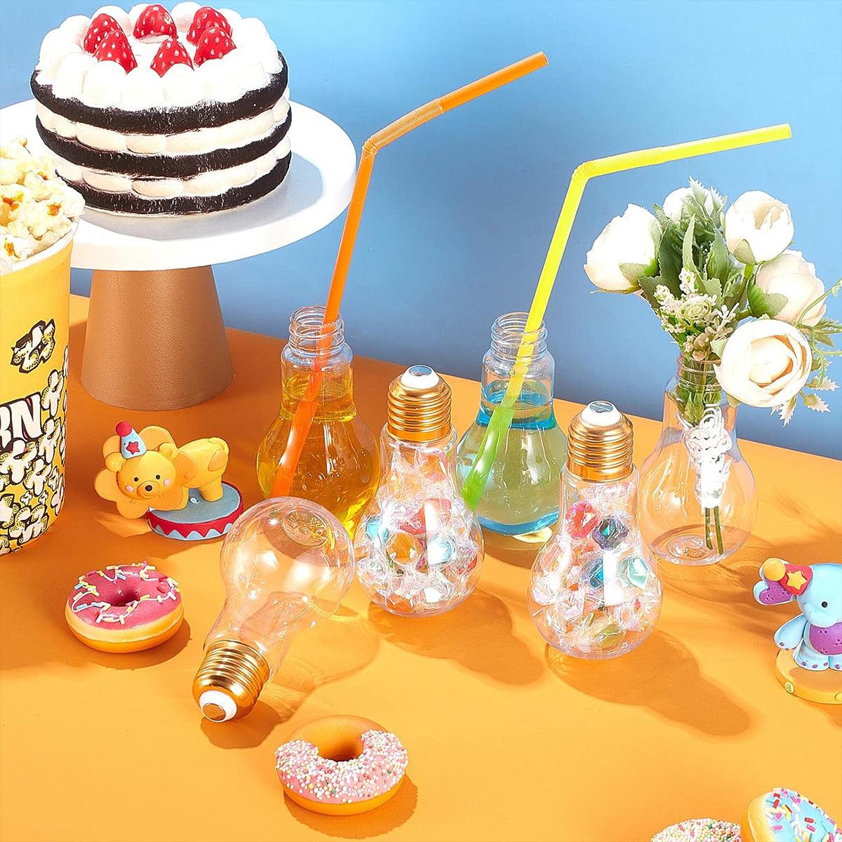 50x Plastic Bulb Bottles 100ml Candy Jar Storage Containers - Transparent/Gold Lid