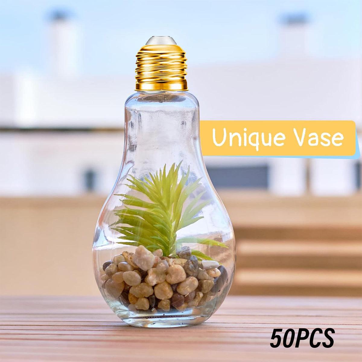 50x Plastic Bulb Bottles 100ml Candy Jar Storage Containers - Transparent/Gold Lid
