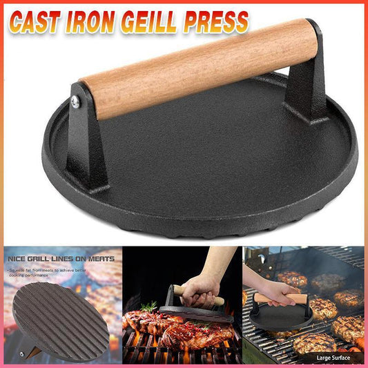 Cast Iron Burger Press 17.4cm X 6.5cm for Perfect Patties & Healthy Cooking